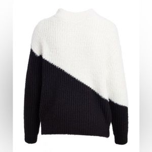 Cocobleu New York Black White Eyelash Knit Colorblock Sweater Small